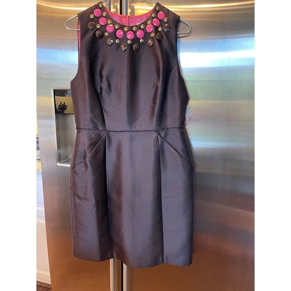 Milly Embellished Collar Brown and Pink Sleeveless Dress. Size 12 NWT - Picture 4 of 8